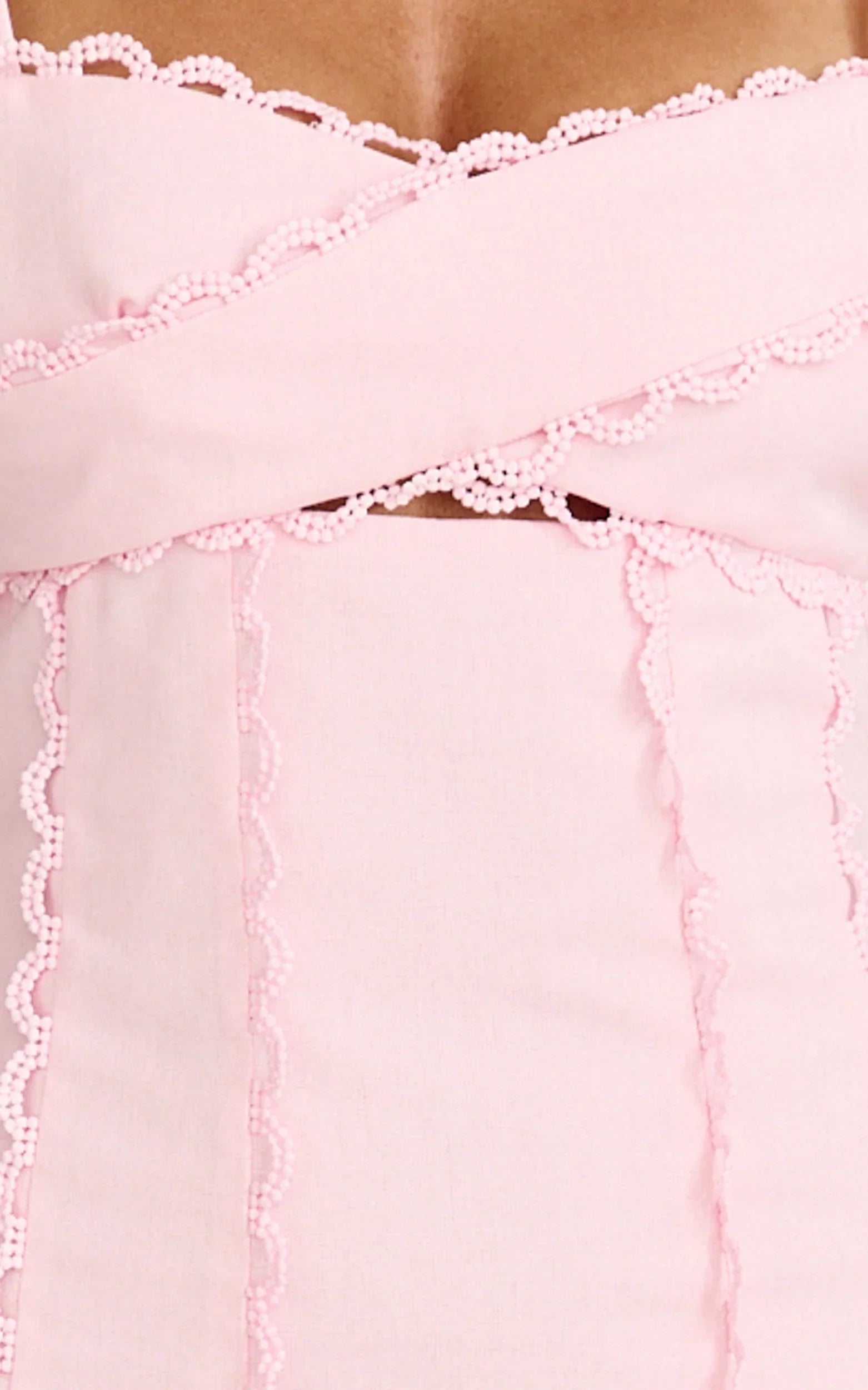 Gigi Mini Linen Blend Dress - Sweetheart Tie Back Scallop Detail Dress in Pink
