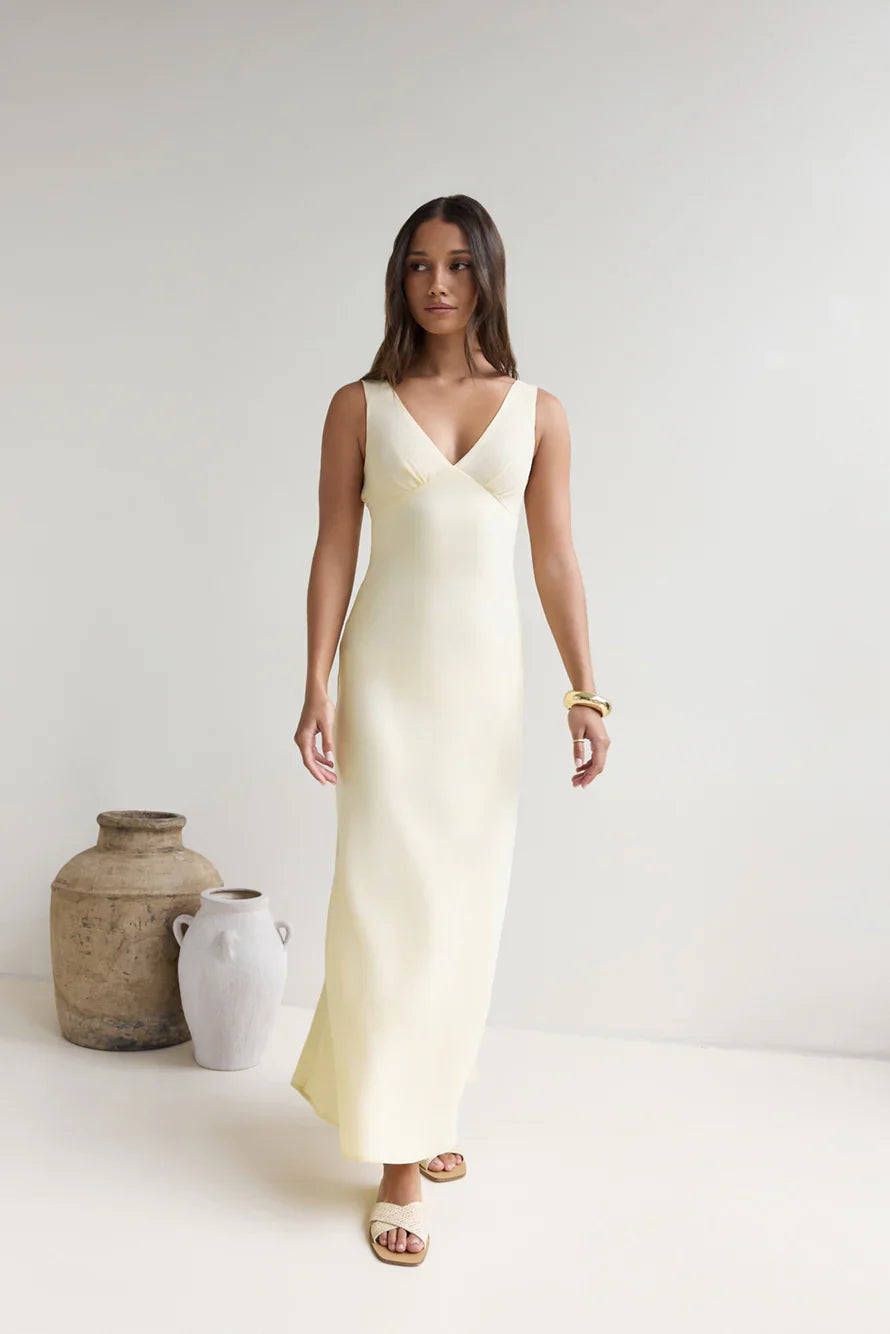 Lost In Daydreams Satin Maxi Dress Yellow