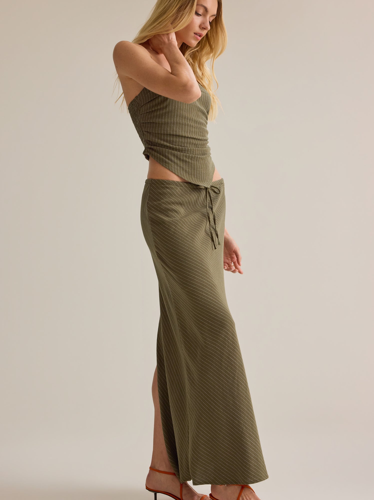 Merit Linen Stripe Midi Skirt