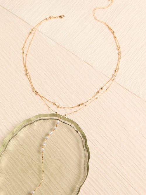18K Gold Double Layer Y Necklace