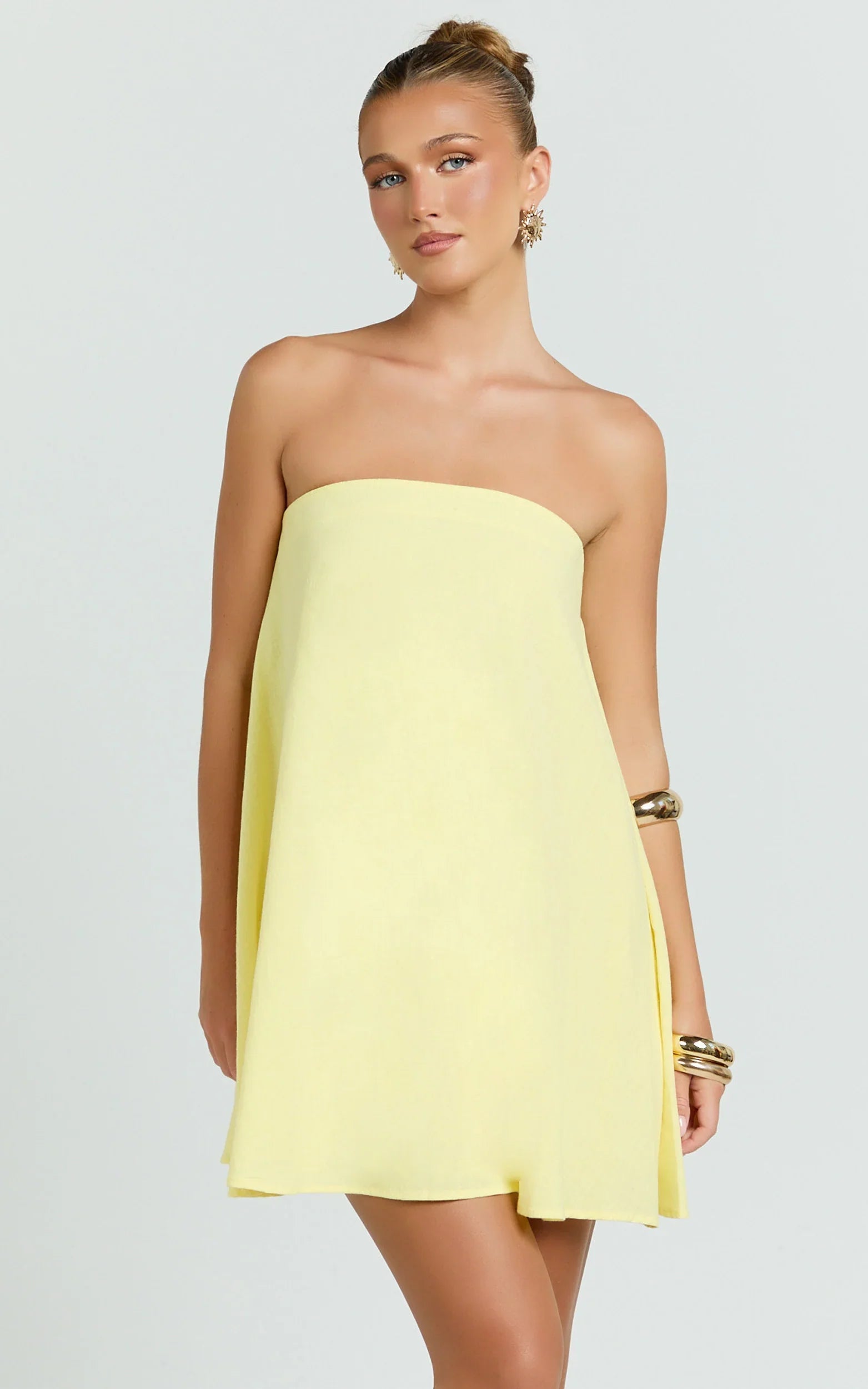 Emmie Mini Dress - Strapless Trapeze Mini Dress in Lemon