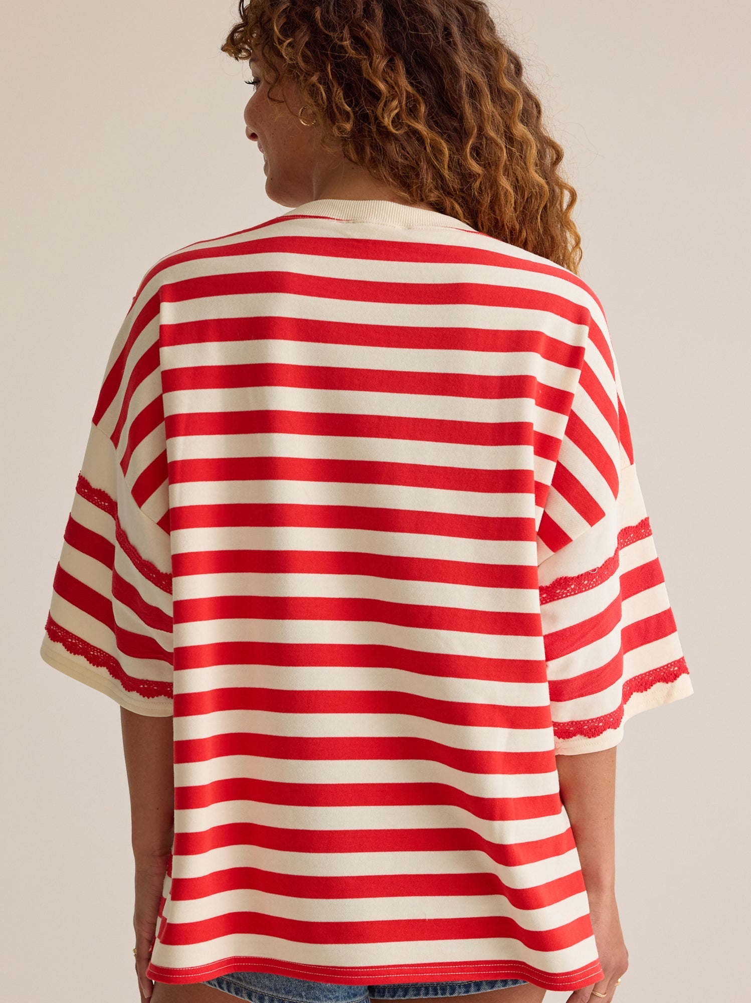 Alba Oversized Stripe Lace Trim Top