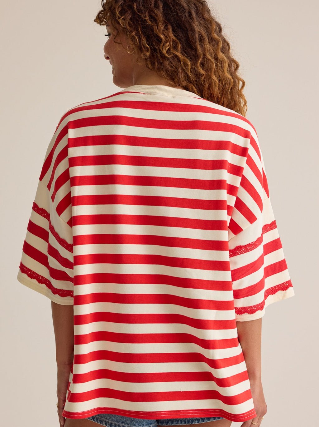 Alba Oversized Stripe Lace Trim Top