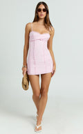 Gigi Mini Linen Blend Dress - Sweetheart Tie Back Scallop Detail Dress in Pink