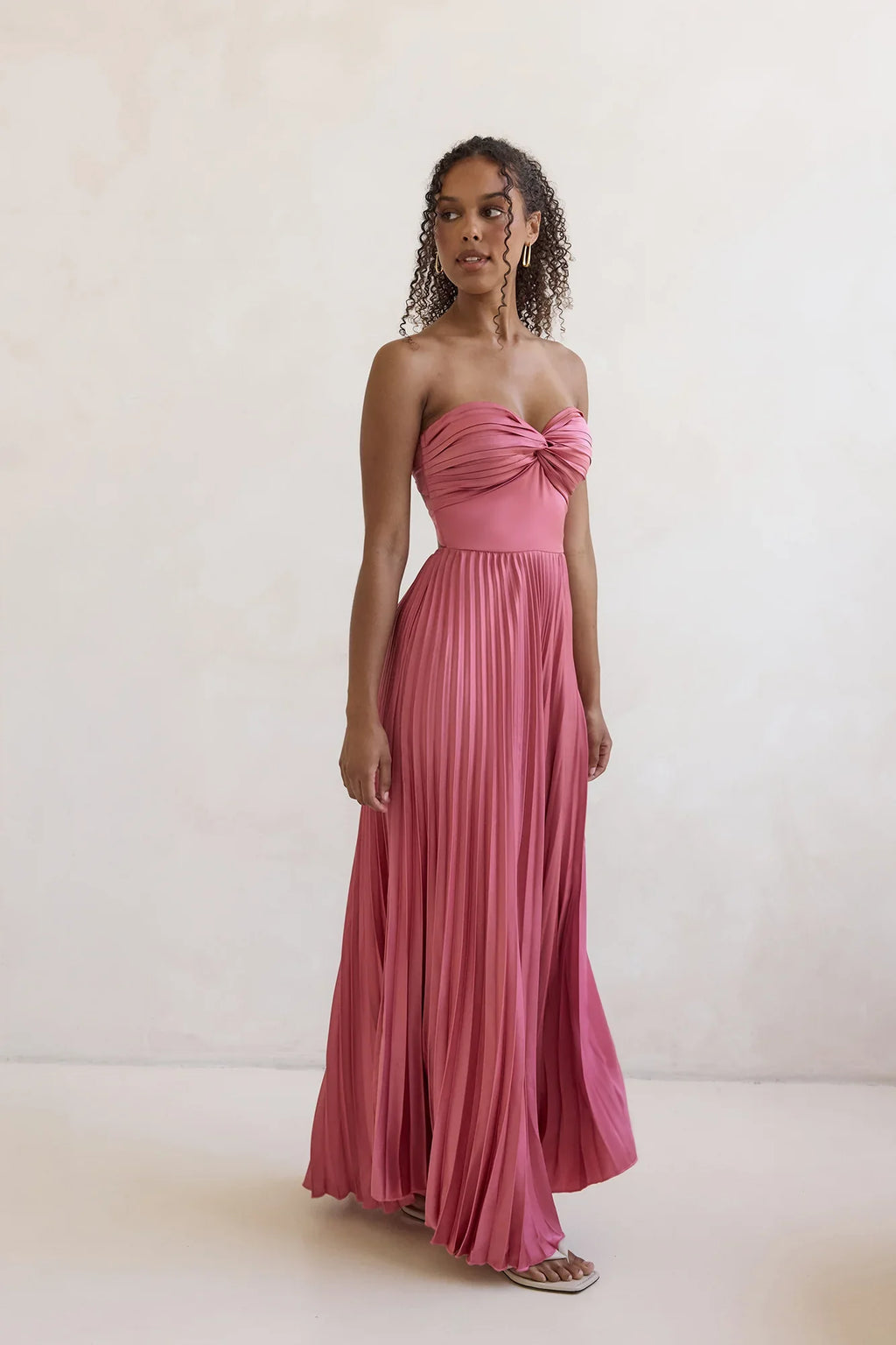 Decades Ago Plisse Strapless Maxi Dress Rose