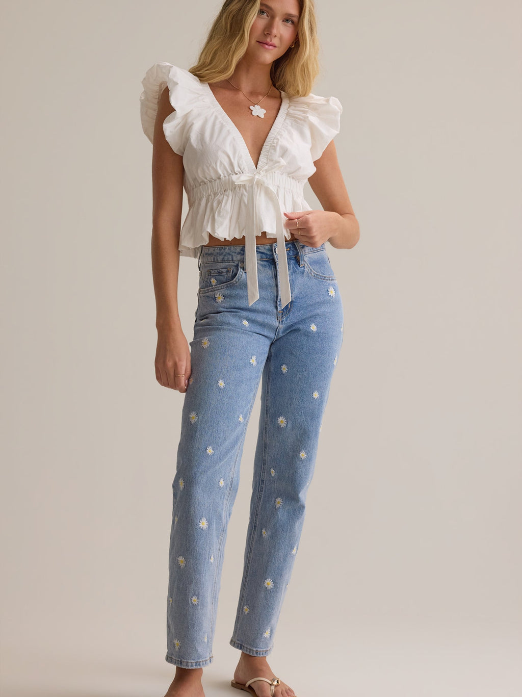 Micah Poplin Tie Front Top