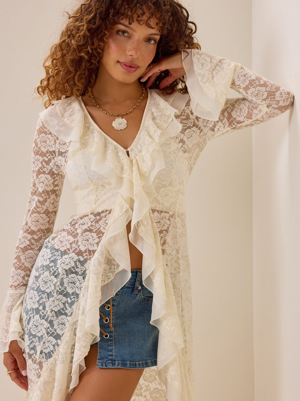 Carys Lace Chiffon Ruffle Kimono